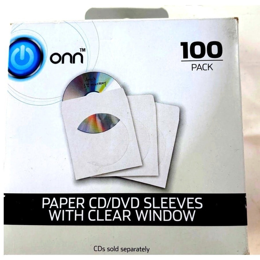 onn CD DVD Sleeves Paper Envelopes Clear Window Disc Storage Protectors‎ Bulk